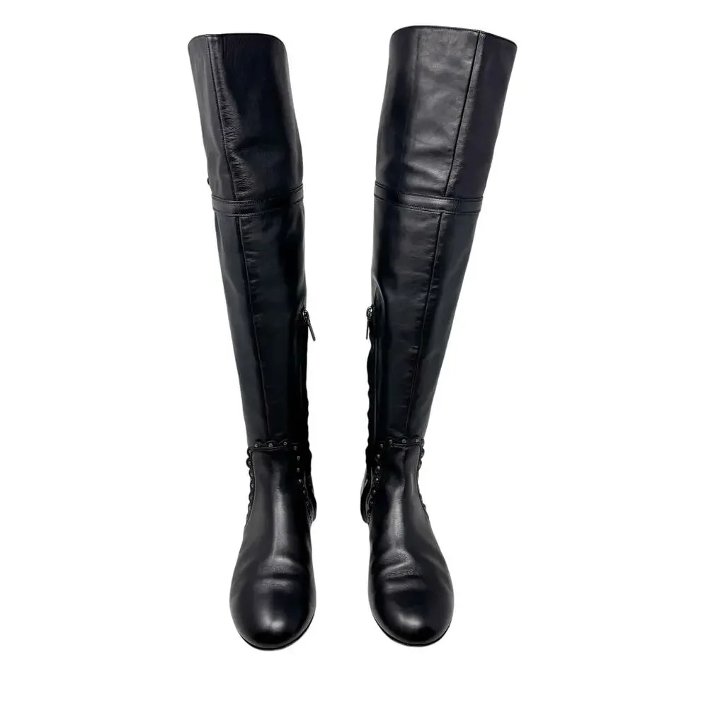 Christian Dior Galliano Ethnic Black Leather Studded OTK Boots EU 40 FW2004 Y2K
